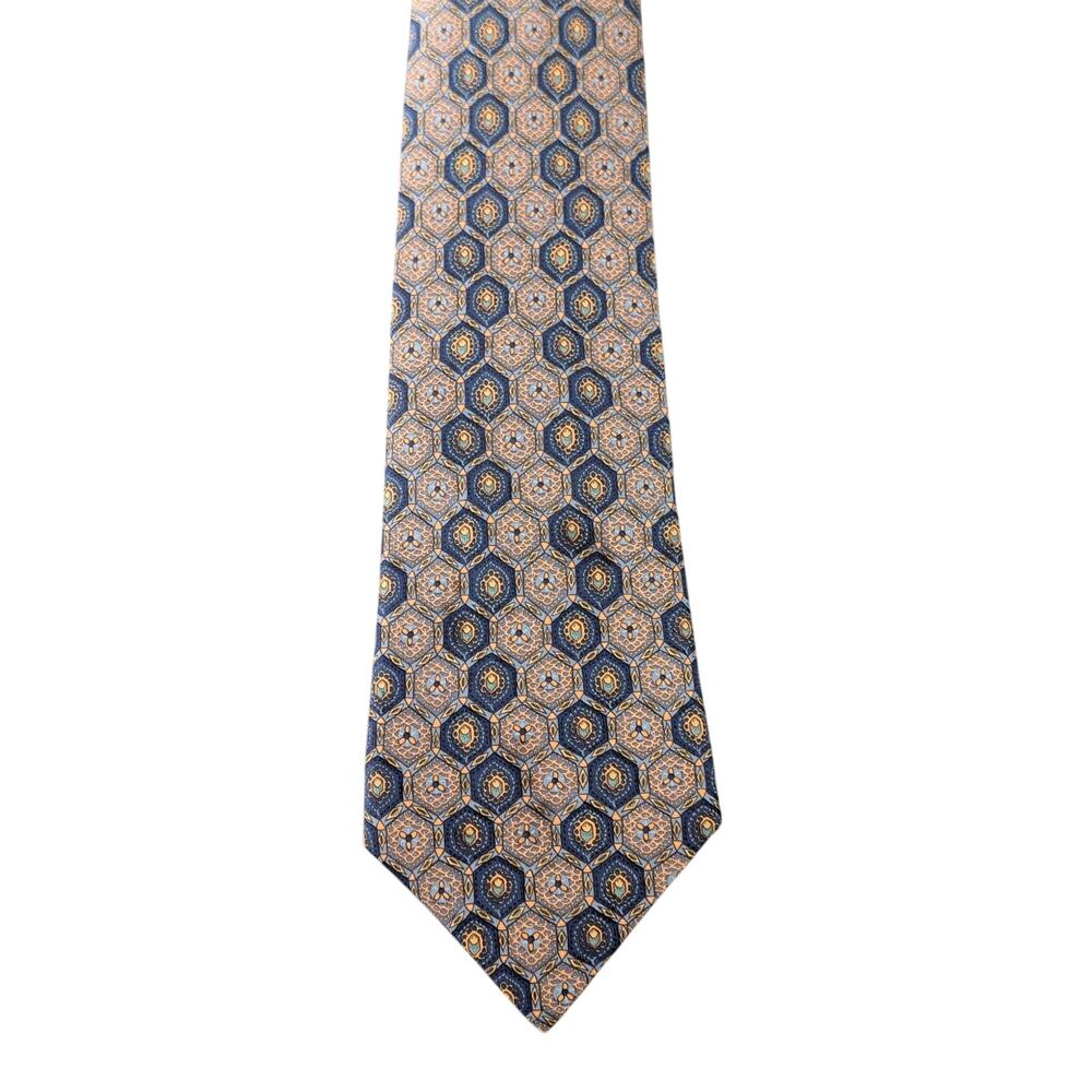 Vintage Hermès 100% Silk Men's Blue Tie With Multicolor Geometric Designs